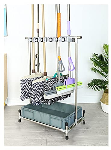 Abflussregal Besenmopphalter Wagen Beweglicher Besenmopphalter, kommerzieller Moppständer, Reinigungswerkzeugwagen, Organizer für Haushaltsbedarf, Aufbewahrung von Gartenwerkzeugen, Mopp k