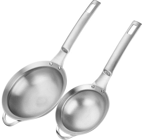 Paociuro Passoire à Mailles Fines en Acier Inoxydable, Petite Passoire avec Poignée, Mini Tamis en Métal, Lot de 2 pour la Cuisine