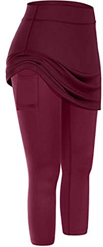 Tennishose für Damen mit Balltaschen – Stretch-Aktivhose für Damen, Jogginghose, bequeme elastische Taille, Yogahose für Damen, volle Länge mit Taschen, Stretchhose, hohe Taille, wein, 41-44.5
