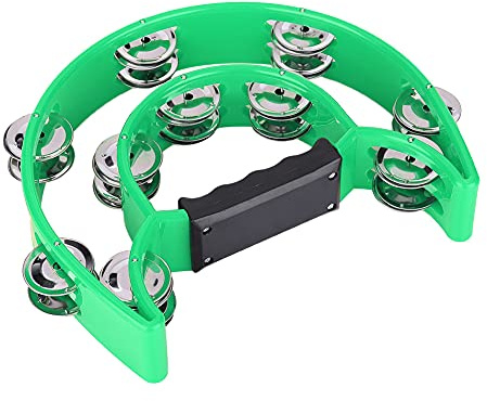 Zweireihiges Schellen-Handglocken-Tamburin-Percussion-Musikinstrument (Grün)