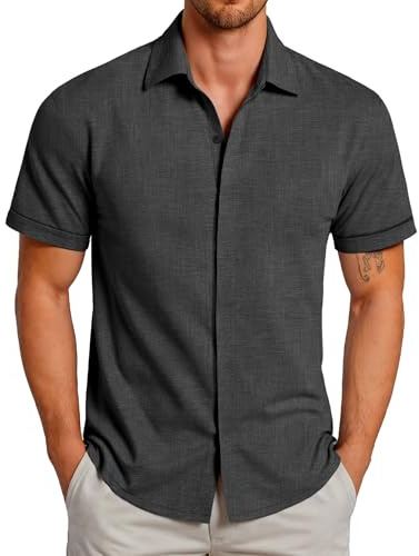 GLESTORE Hemd Herren Kurzarm Sommerhemd Hemden Freizeithemden für Männer Kurzarmhemd Schwarz XXL