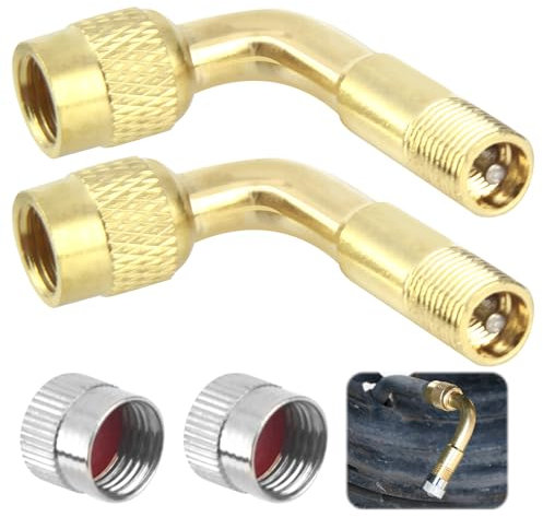 2 Pezzi Estensioni di Valvole a 90 Gradi, Adattatore Valvola ad Angolo, Prolunga della Valvola in Rame, Adattatore Valvola per Auto, Moto e Scooter, Resistente e Durevole, Facile Installazione