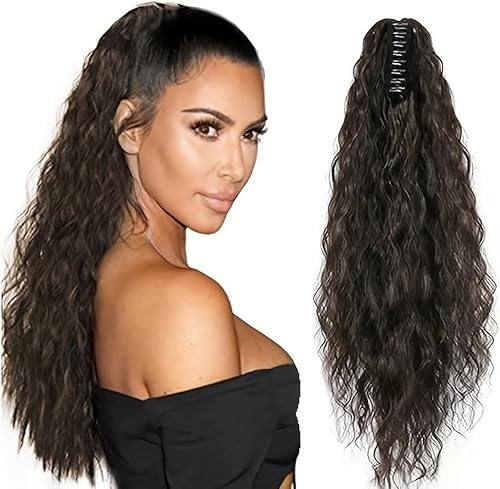 TTPSRY 50 cm peruk dam peruk med klämma äkta hår ponytail förlängning voluminös hästsvans perfekt för hårförlängning och styling (mörkbrun)