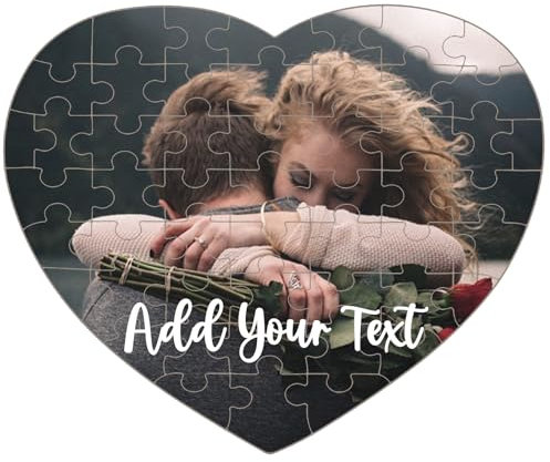 Custom Puzzles With Photo/Text Personalised Jigsaw Puzzle Custom Wooden Puzzle Personalised Gifts For Family,Friend,Lover On Wedding,Birthday,Valentine'S Day (Heart (19.5x23.9cm 52 pieces))