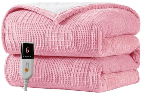 Texciting Electric Blanket Heated Throw 130X160cm-Heated Blanket With 9 Heat Settings-10 Hours Auto off CE Certified Machine Washable (Pink)