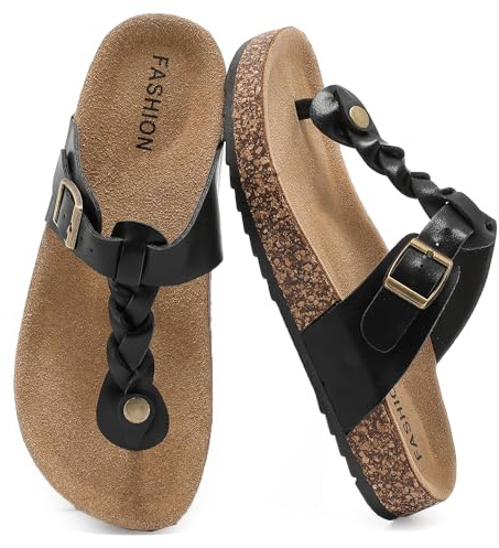 Tongs Femme, Sandales D'été Unisexes Semelle Liège, Sandales La Maison | Flip Flop Homme Avec Boucle Réglable, Claquettes De Bain Antidérapantes, Chaussons Confortables