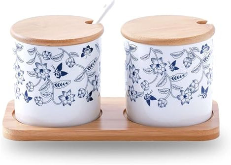 Zuccheriera con coperchio, zuccheriera in ceramica, zuccheriera con coperchio e cucchiaio, contenitore for zucchero blu e bianco, contenitore for spezie, contenitore for sale, accessori for bar del ca