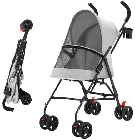 OHMG Poussette pliante pour chiens,Poussette pour chien et chats,4 roues,Poussette portable pour animaux domestiques,Légère,Pratique,Amovible,jusqu'à 15 kg