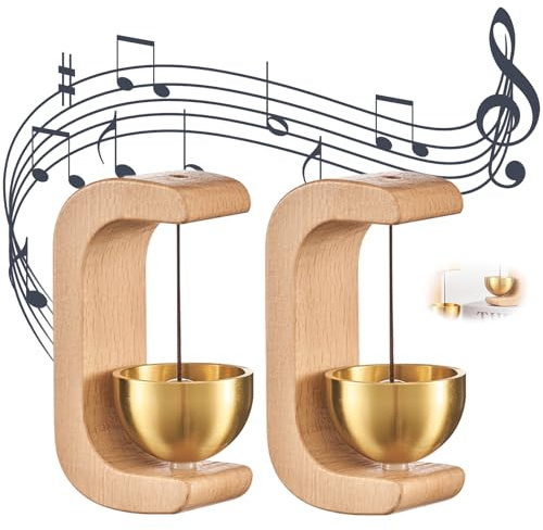 2 Stück Türklingel aus Holz, Magnetische Türklingel Dopamin Holztürklingel mit Messingglocke und Selbstklebend Für Tür Büro Laden Café