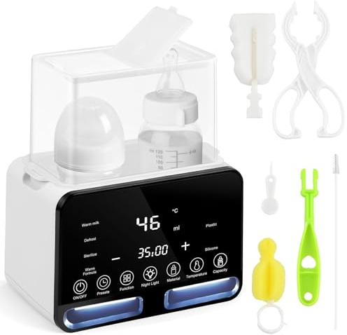 Focenat Calienta Biberones Doble 9-en-1, Esterilizador de Biberones, Calentamiento Rápido, Descongelador, Calentador de Leche Materna/Fórmula, Calentador de Alimentos para Bebés con Pantalla LCD