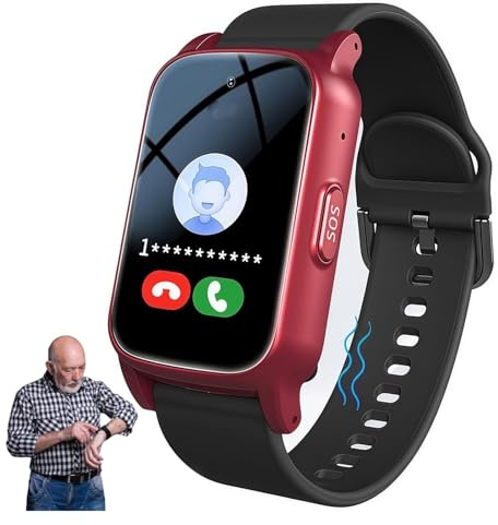 customty Senior Fall Detection Smart Watch with Sos & GPS, Elderly Watch with Health Monitoring, Ip67 Waterproof, Emergency Alert Bracelet for Thanksgiving, Halloween, Christmas, New Year's Day(Red)