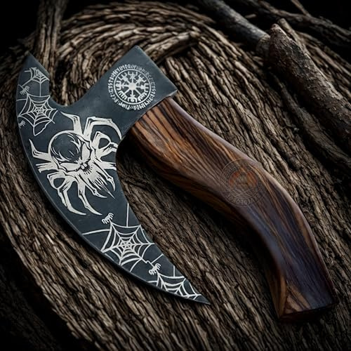Handmade Viking Pizza Cutter Axe with Leather Sheath - Carbon Steel Axe Blade with Wood Handle - Viking Style Pizza Cutter Design, Best for Him and Her