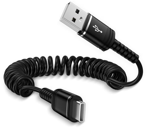 Coiled USB C Cable,Short USB A to USB C Android Phone Car Charging Cord | Type C Samsung Phone Charger Cable for Samsung Galaxy S26 S25 S24 S23 S22 S21 A56 A55 A36 A35 A17 A16,iPhone 17 16 15,Google