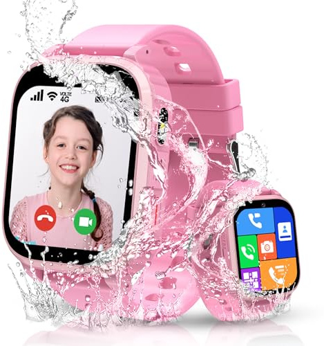 Kesasohe Smartwatch Kinder GPS,4G Kinder Smartwatch mit GPS IP68 Wasserdicht Spiel Wecker, Kinderuhr Geschenk für Jungen Mädchen Student