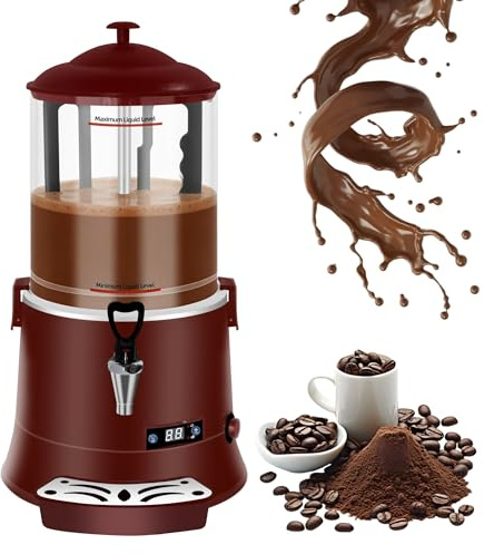 HESMAX Máquina de Chocolate Caliente Comercial 10L/2,64Gal, con Calentador de Bebidas Calientes de Control de Temperatura Inteligente, Rango de Temperatura 86°F-194°F (Rojo)