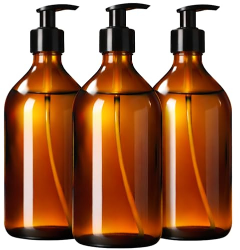 Dispensador de Gel y Champú Baño 1L - 3 Botellas de Vidrio Rellenables | Elegantes y Reutilizables | Ideal para jabón, loción y champú | Estilo Minimalista | con Bomba dosificadora