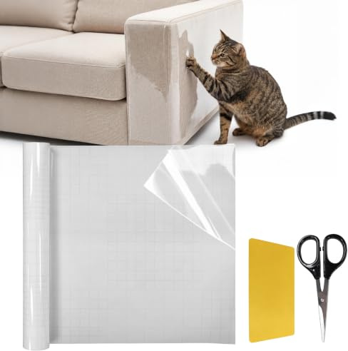 Solyxis Protezione antigraffio per divano, gatto, trasparente, 5 m x 43 cm | Pellicola Autoadesiva di Protezione per Gatti, Protezione per Mobili, per Divano, Sedia, Porta e Parete, con Raschietto