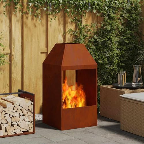sephironlbb Brasero marrón de acero resistente a la intemperie, 50 x 50 x 100 cm, chimenea rectangular para exterior, terraza, jardín, ambiente cálido