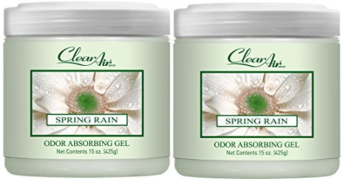 Clear Air 15oz Gel Odor Eliminator - Absorb & Remove Strong Odors from Pets, in Bathrooms, Basements, Garage, Cars, RVs & Boats - Eliminate Tough Odors with Essential Oils (Spring Rain, 2-Pack)
