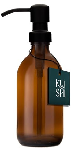 Kuishi Braunglas-Pumpflasche mit Edelstahlpumpe [300 ml, Schwarze Pumpe], Braunglas-Seifenspender, nachfüllbare Braunglasflaschen, ideal für Handwäsche, Shampoo, Spülung, Duschgel (BPA-frei)