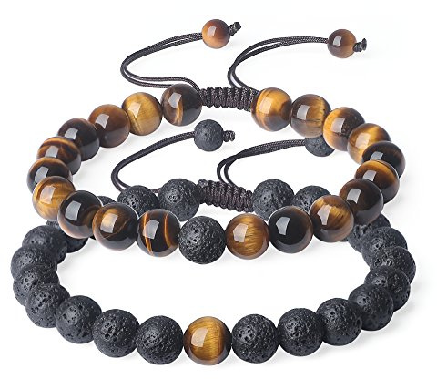 COAI Bracelet Couple Pierres Véritables Cordon Ajustable
