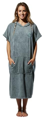 Penguin Poncho nachhaltiger Badeponcho in Einheitsgröße (S - XL) - kuscheliger Surf Poncho mit Kapuze, Bauchtasche und Tragebeutel - Umkleidehilfe, Handtuch Poncho, Badetuch, Bademantel (hellgrau)