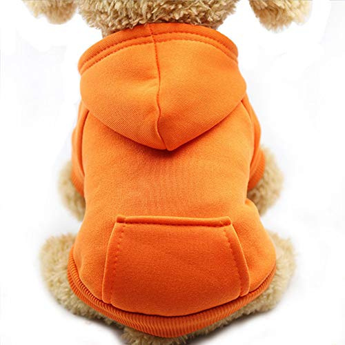 Fashion Focus On Ny vinter hund huvtröja sweatshirts med fickor bomull varma hundkläder för små hundar chihuahua kappa kläder valp katt Custume XS orange