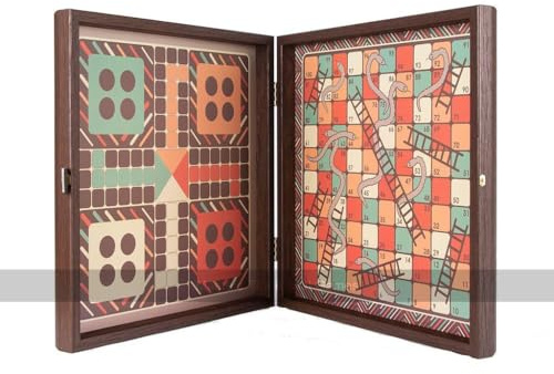 Chess, Backgammon, Ludo, Snakes and Ladders Wooden Games Compendium (Brown)
