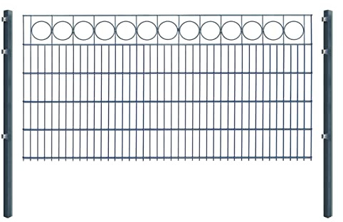 Doppelstabmattenzaun RING - Komplett-Set inkl. Pfosten & Befestigungsmaterial - optisch ansprechender Schmuckzaun mit Zierelementen (L 12 m | H 103 cm | Anthrazit)