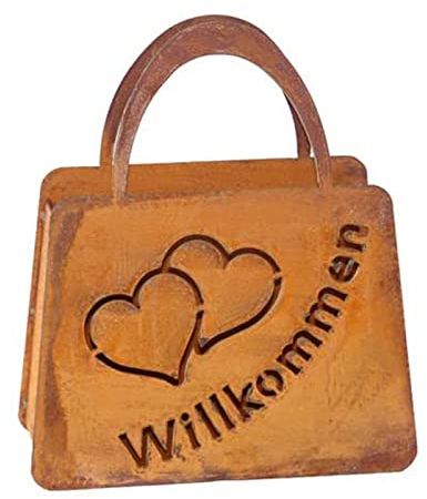 Bornhöft Tasche zum Bepflanzen Windlicht Beetdeko Metall Rost Gartendeko 27cm x 32cm Edelrost rostige Deko für den Garten (Willkommen Herz)