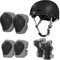 LANOVAGEAR Kinderhelm mit Knieschützern, Ellbogenschützern und Handgelenkschützern, 7-in-1-Schutzausrüstung Schonerset 2-8Jahre, für Skateboard, Fahrrad, Scooter, Rollschuh (schwarz,S)