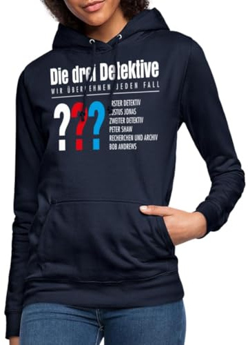 Spreadshirt Die DREI Fragezeichen Detektive Visitenkarte Damen Hoodie, XXL, Navy