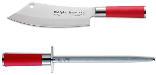 Dick Red Spirit Kochmesser Ajax 20 cm Set mit rundem Standardzug Wetzstahl 25 cm