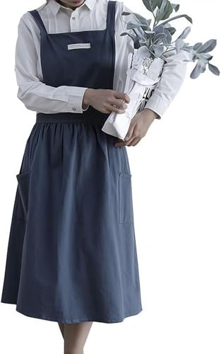 Ulalaza Küchenschürzen Verstellbare Baumwoll-Leinen-Kochschürze mit Taschen Küche Home Hausarbeit Frauen Wasser Ölfleckbeständige Weste Schürze Free-Size