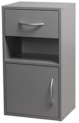 URBNLIVING 1 Door 1 Drawer Wooden Bedroom Bedside Cabinet Shelf Nightstand Side Table Unit (Grey)