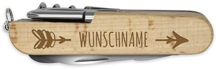 printplanet - Holz-Taschenmesser mit Namen, Initialen oder Wunschtext selbst gestalten - Taschenmesser aus Holz mit Gravur personalisieren - Motiv: Pfeil