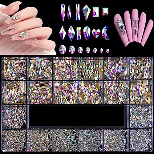 HOINCO Kit di Strass per Nail Art-3100 Pezzi Mix 3D di Cristalli e Diamanti | 3100 strass 3D forme miste, cristalli brillanti per unghie acriliche, kit con penna per applicazione precisa.