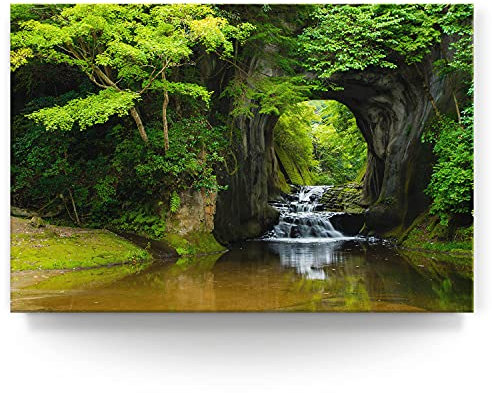 BilderKing Wandbild Wasserfall Nomizo Falls Japan - 120cm x 80cm Leinwand auf Fertigrahmen + Aufhänger