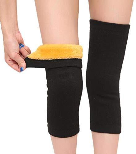 Kniewärmer, Unisex, mit dickem Fleece gefüttert, Thermo-Kniebandage, Beinstulpen, Kniebandage, Schwarz , 46