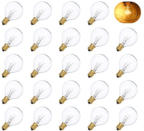 Neoglint 25 Pack Outdoor 7W G40 Globe Tungsten Bulbs 2100K Warm White Candelabra E12 IP44 Waterproof Clear Glass