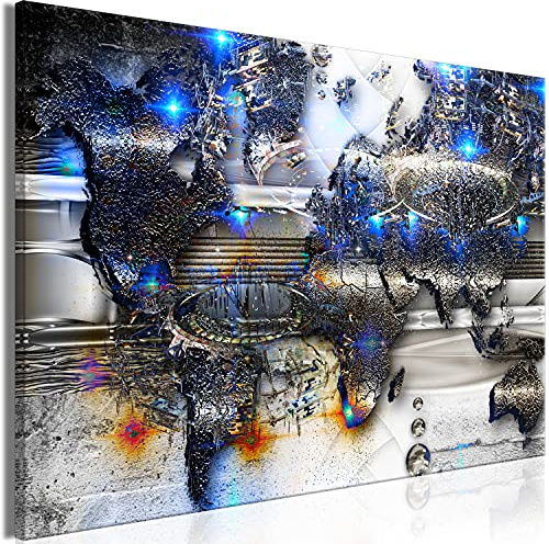 B&D XXL - Leinwandbild Landkarte Kontinente, 120x80 cm, 1-teilig, modern | Hochwertige Leinwand, sofort aufhängbar, ideal fürs Wohn- oder Schlafzimmer, wasserfest und lichtecht, langlebig, stilvoll