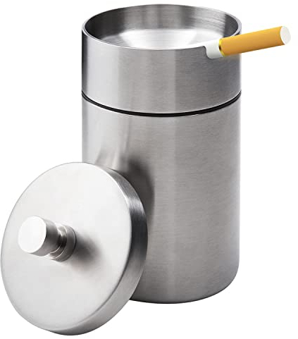 Stainless Steel Auto Cigarette Ashtrays with Lid Car Ashtray Smell Proof Portable Smokeless Detachable Windproof Extinguished Butt Bucket Ash Tray for Car Cup Holder (Silver)