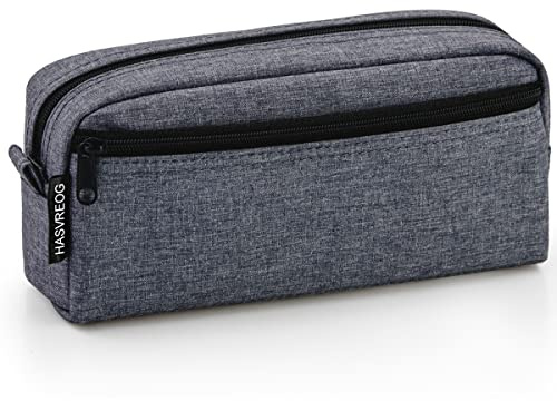 HASVREOG Big Capacity Pencil Case Large Capacity Pen Bag for Students Stationery Pouch Pencil Box Desk Organizer with Smooth Zipper Portable Pencil Pouch for School Office Supplies(Grey)