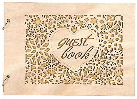 Tiiyee Libro de visitas Madera, Libros Firmas para Bodas Madera Artesanía Innovadora Álbum Fotos Boda Encanto Rústico Grabado Cuaderno Visita Invitado Aniversario Compromiso Fiesta Ranura Foto(Marrón)