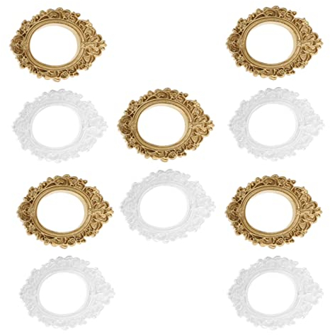 EXCEART 10 StüCk Mini Vintage Bilderrahmen Oval Antik Harz Rahmen FüR Diy Handwerk Schmuck PräSentation Dekoration