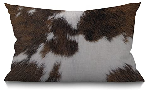 Funda de cojín de 30 x 50 cm, decoración rústica de piel de vaca, fundas de almohada de algodón y lino, piel de ganado, mamífero, marrón, funda de almohada para sofá, dormitorio, 12 x 20 pulgadas