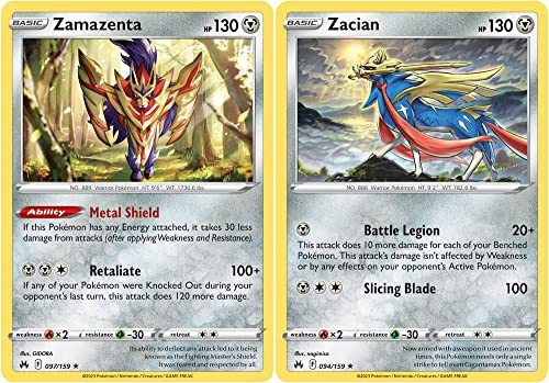 Zacian & Zamazenta - 094/159-097/159 - Crown Zenith - Pokemon Legendary Card Set - Holo oder Rückseite