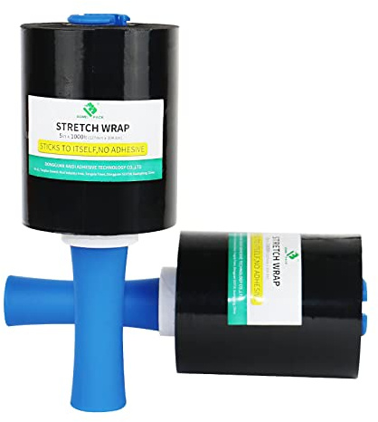 2 rotoli di film estensibile con maniglia in plastica, film nero per pallet da 5 x 1000 piedi per pallet, materiali da trasloco e film termoretraibile, confezione. BOMEI PACK