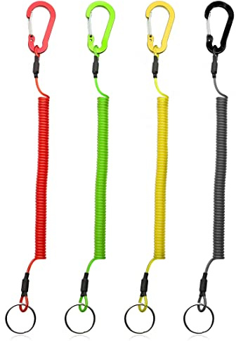 4 Piezas Llaveros en Espiral, Cuerda Elástica Antipérdida con Multicolor Mosquetón, Cordones de Pesca, Alambre de Cuerda de Seguridad, Cuerda de Resorte de Plástico