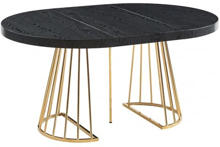 Vente-unique Esstisch für 2 bis 12 Personen ausziehbar - MDF & Stahl - Schwarz & Goldfarben - FIRELA